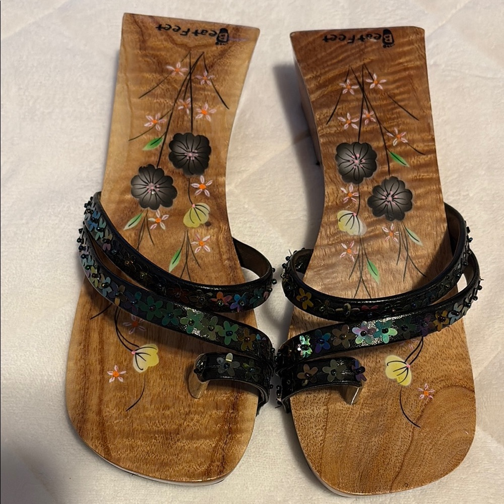 Beatfeet Black and Brown Sandals with Beaded Straps